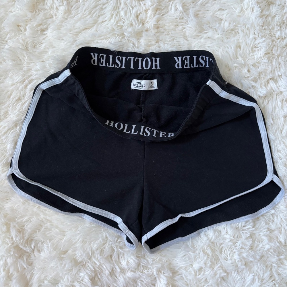 Hollister Black White Dolphin Shorts Elastic Logo Waistband Sporty Small